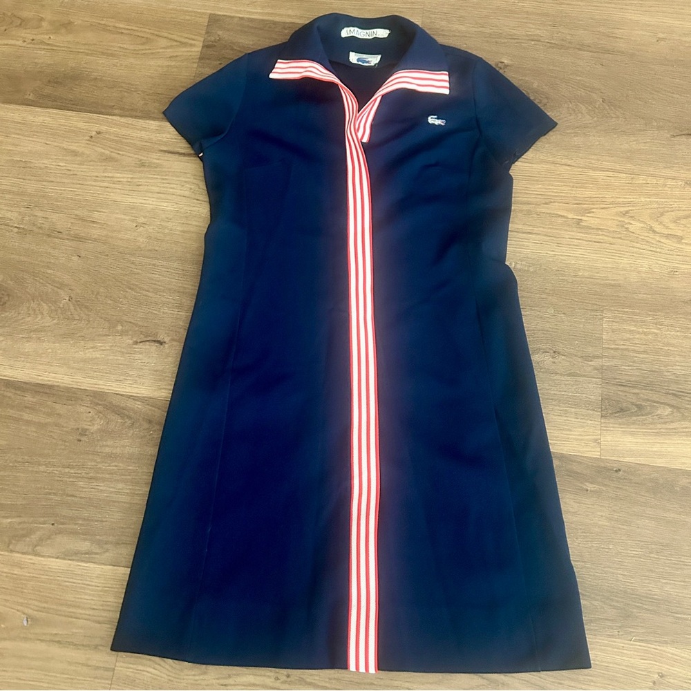 Vintage Lacoste Navy Mini Dress with Red and White Stripe Trim